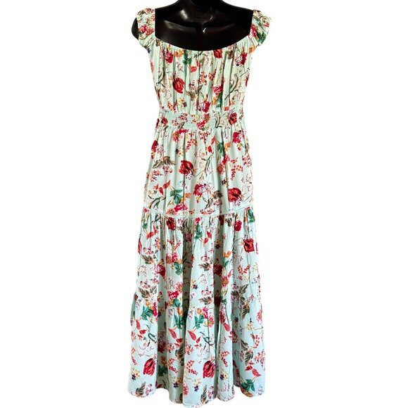 Abel the Label Dress M Floral Maxi Smocked Waist Square Neckline Anthropologie - Picture 2 of 11